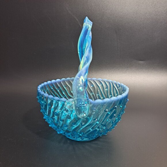 Jefferson Glass Blue Opalescent Uranium Glass May Basket Twisted Handle Vintage - Picture 11 of 14
